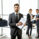 Bank employee with home loan agreement